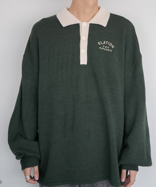 PairPair(ペアペア)の「配色襟ポロニット(ユニセックス)(ニット/セーター・レディース・ブラック/グリーン/ブルーグリーン・MEDIUM/LARGE)」の9枚目の写真