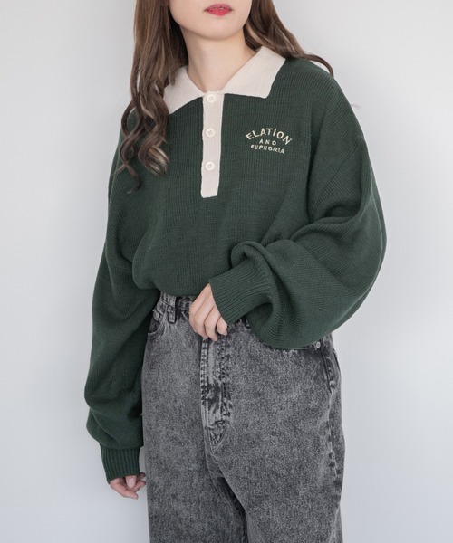 PairPair(ペアペア)の「配色襟ポロニット(ユニセックス)(ニット/セーター・レディース・ブラック/グリーン/ブルーグリーン・MEDIUM/LARGE)」の14枚目の写真