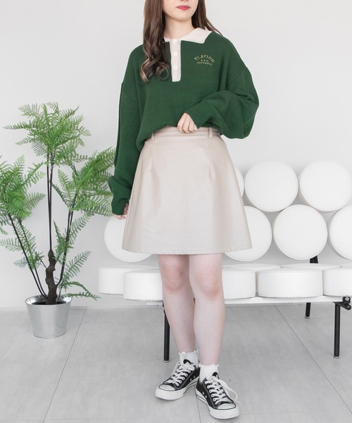 PairPair(ペアペア)の「配色襟ポロニット(ユニセックス)(ニット/セーター・レディース・ブラック/グリーン/ブルーグリーン・MEDIUM/LARGE)」の7枚目の写真