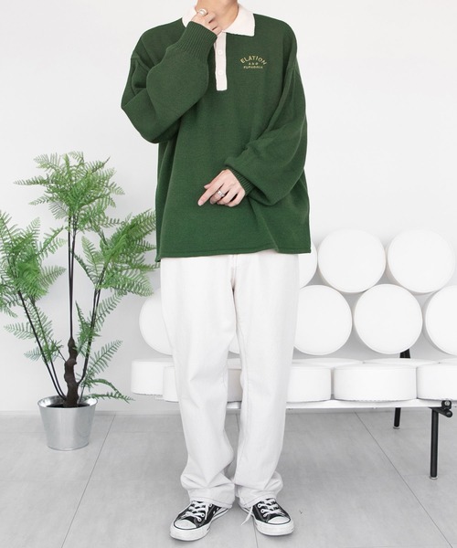 PairPair(ペアペア)の「配色襟ポロニット(ユニセックス)(ニット/セーター・レディース・ブラック/グリーン/ブルーグリーン・MEDIUM/LARGE)」の13枚目の写真