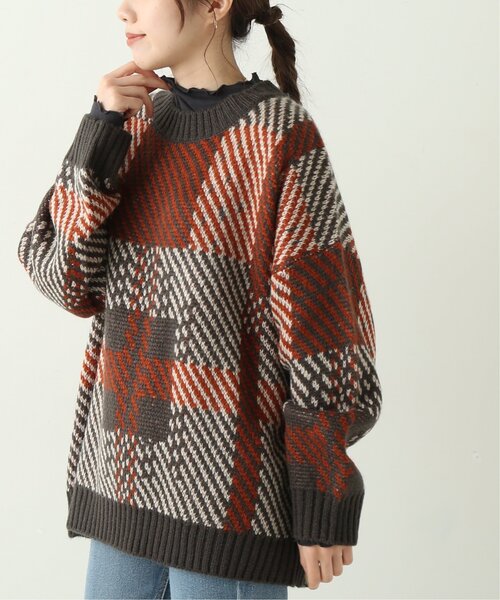 RAY CASSIN(レイカズン)の「チェックビックニットプルオーバー(ニット/セーター・レディース・チャコールグレー/ベージュ/キナリ・FREE)」の3枚目の写真