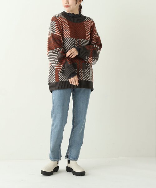 RAY CASSIN(レイカズン)の「チェックビックニットプルオーバー(ニット/セーター・レディース・チャコールグレー/ベージュ/キナリ・FREE)」の19枚目の写真