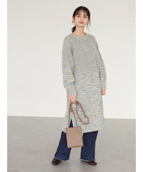 CRAFT STANDARD BOUTIQUE(クラフトスタンダードブティック)の「Mixヤーンラグランニットワンピース *◆(ワンピース・レディース・ベージュ/ブルー・FREE)」の5枚目の写真