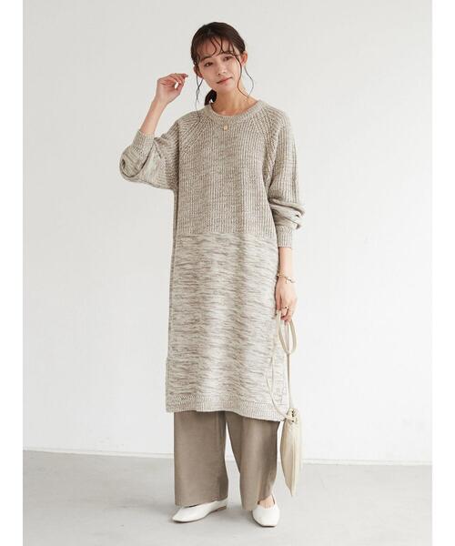 CRAFT STANDARD BOUTIQUE(クラフトスタンダードブティック)の「Mixヤーンラグランニットワンピース *◆(ワンピース・レディース・ベージュ/ブルー・FREE)」の9枚目の写真