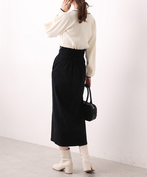 one after another NICE CLAUP（ワンアフターアナザーナイスクラップ）の「【WEB限定】仕事もプライベートも！オンオフ使えるパイピングリボンタイニット（ニット/セーター・レディース・ブラック/オフホワイト/ブルー/モカ・FREE）」の7枚目の写真