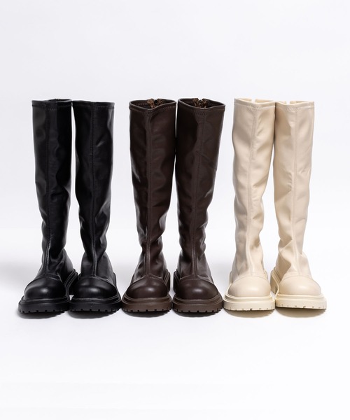 SVEC（シュベック）の「バックジップ タンクソール 厚底 ニーハイブーツ（ブーツ・レディース・ブラウン/ホワイト/ブラック・37/35/38/36/39）」の21枚目の写真