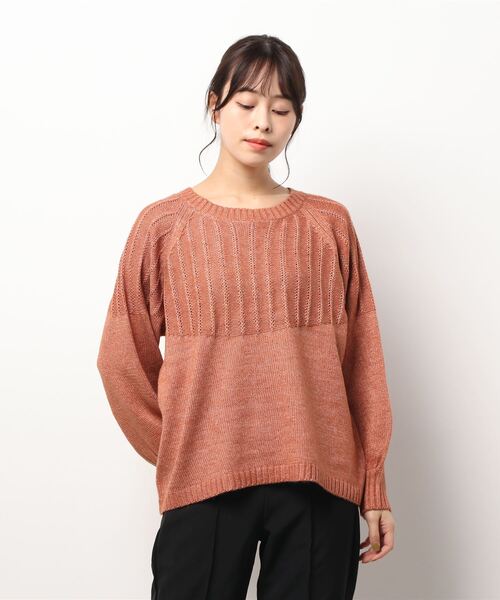 Samansa Mos2（サマンサ モスモス）の「タック柄切替クルーネックニット（ニット/セーター・レディース・オレンジ/グリーン/チャコール/ベージュ・ﾌﾘ-）」の4枚目の写真