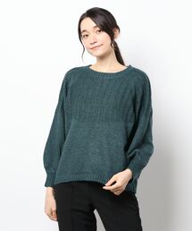 Samansa Mos2 | タック柄切替クルーネックニット(ニット/セーター)