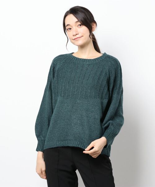 Samansa Mos2（サマンサ モスモス）の「タック柄切替クルーネックニット（ニット/セーター・レディース・オレンジ/グリーン/チャコール/ベージュ・ﾌﾘ-）」の3枚目の写真