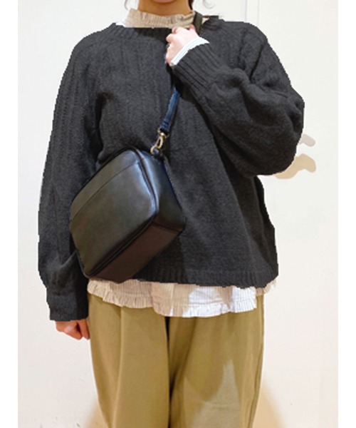 Samansa Mos2（サマンサ モスモス）の「タック柄切替クルーネックニット（ニット/セーター・レディース・オレンジ/グリーン/チャコール/ベージュ・ﾌﾘ-）」の2枚目の写真