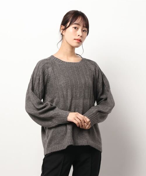 Samansa Mos2（サマンサ モスモス）の「タック柄切替クルーネックニット（ニット/セーター・レディース・オレンジ/グリーン/チャコール/ベージュ・ﾌﾘ-）」の5枚目の写真