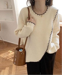 ibeul_ | アシメカットハンドステッチニット(ニット/セーター)