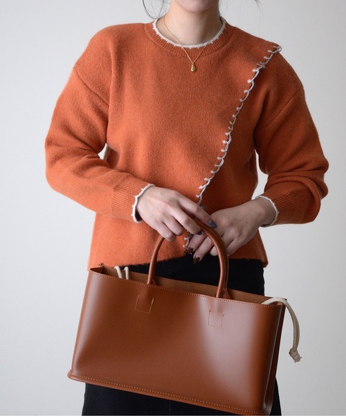 ibeul_（イベール）の「アシメカットハンドステッチニット（ニット/セーター・レディース・ネイビー/オレンジ/アイボリー・FREE）」の12枚目の写真