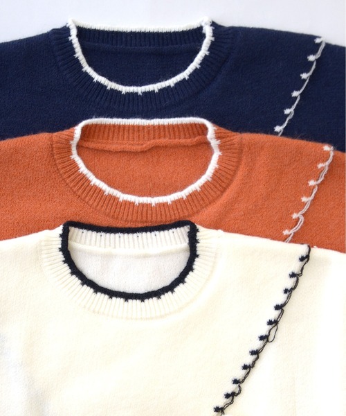 ibeul_（イベール）の「アシメカットハンドステッチニット（ニット/セーター・レディース・ネイビー/オレンジ/アイボリー・FREE）」の15枚目の写真