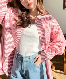 moment+ | *New Arrival*綿100％先染めストライプ.長袖ビッグシルエットシャツ(シャツ/ブラウス)