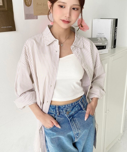 moment+(モーメントプラス)の「【累計販売枚数10万枚突破!】先染めストライプ&ギンガムチェック&マルチストライプビッグシルエット長袖シャツ(シャツ/ブラウス・レディース・ブラック/ネイビー/レッド/サックスブルー/ターコイズブルー/オレンジ/グリーン/ピンク/ブラック系その他/ベージュ/ブルー/イエロー系その他/ピンク系その他/ブルー系その他・M/L)」の17枚目の写真