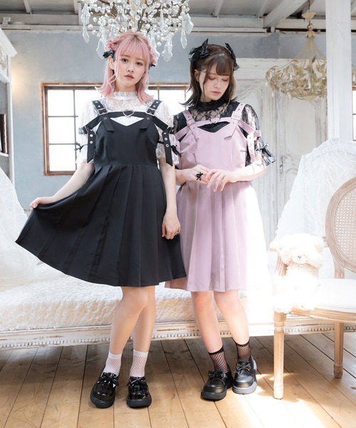 DearMyLove(ディアマイラブ)の「バックルベルトプリーツジャンスカ(ジャンパースカート・レディース・ブラック/パープル/レッド・MEDIUM/X-LARGE/LARGE/XX-LARGE)」の7枚目の写真