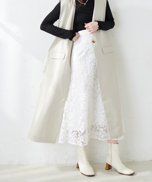 natural couture（ナチュラルクチュール）の「上品な刺繍使いで大人見え、オリエンタル刺繍スカート（スカート・レディース・アイボリー/ラベンダー/ピンクベージュ・FREE）」の6枚目の写真