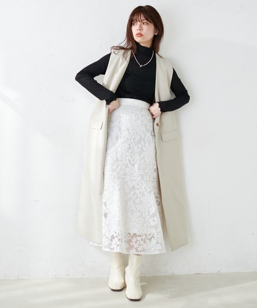 natural couture（ナチュラルクチュール）の「上品な刺繍使いで大人見え、オリエンタル刺繍スカート（スカート・レディース・アイボリー/ラベンダー/ピンクベージュ・FREE）」の7枚目の写真