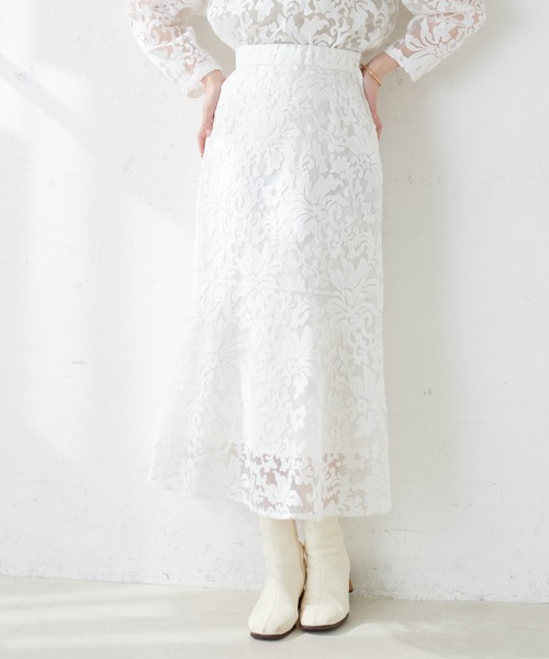 natural couture（ナチュラルクチュール）の「上品な刺繍使いで大人見え、オリエンタル刺繍スカート（スカート・レディース・アイボリー/ラベンダー/ピンクベージュ・FREE）」の8枚目の写真