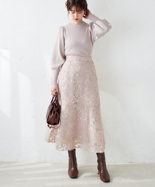 natural couture（ナチュラルクチュール）の「上品な刺繍使いで大人見え、オリエンタル刺繍スカート（スカート・レディース・アイボリー/ラベンダー/ピンクベージュ・FREE）」の22枚目の写真