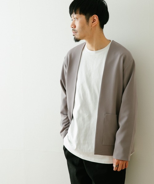 ITEMS URBANRESEARCH(アイテムズ アーバンリサーチ)の「ストレッチノーカラー ジャケットカーディガン(ノーカラージャケット・メンズ・グレー/ブルー/ブラック・MEDIUM/LARGE)」の2枚目の写真