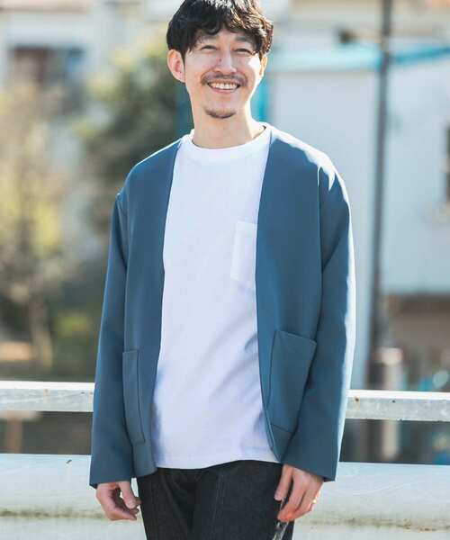 ITEMS URBANRESEARCH(アイテムズ アーバンリサーチ)の「ストレッチノーカラー ジャケットカーディガン(ノーカラージャケット・メンズ・グレー/ブルー/ブラック・MEDIUM/LARGE)」の3枚目の写真
