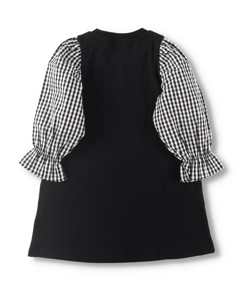 BRANSHES（ブランシェス）の「ドット柄 / ギンガムチェック袖ボリュームワンピース（ワンピース・キッズ・ピンクベージュ/ブラック・110/140/100/130/150/90/120）」の15枚目の写真