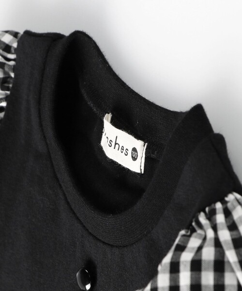 BRANSHES（ブランシェス）の「ドット柄 / ギンガムチェック袖ボリュームワンピース（ワンピース・キッズ・ピンクベージュ/ブラック・110/140/100/130/150/90/120）」の6枚目の写真