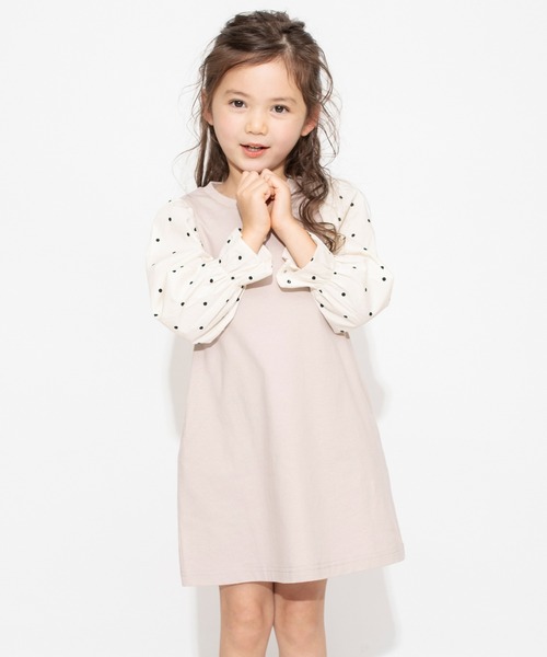 BRANSHES（ブランシェス）の「ドット柄 / ギンガムチェック袖ボリュームワンピース（ワンピース・キッズ・ピンクベージュ/ブラック・110/140/100/130/150/90/120）」の18枚目の写真