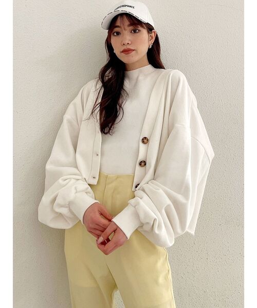 GYDA(ジェイダ)の「LOOSEスウェットカーディガン(カーディガン/ボレロ・レディース・オフホワイト/ブラック・FREE)」の2枚目の写真