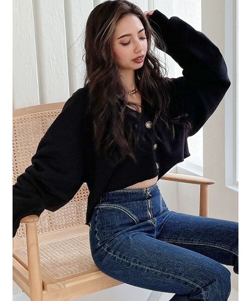 GYDA(ジェイダ)の「LOOSEスウェットカーディガン(カーディガン/ボレロ・レディース・オフホワイト/ブラック・FREE)」の9枚目の写真