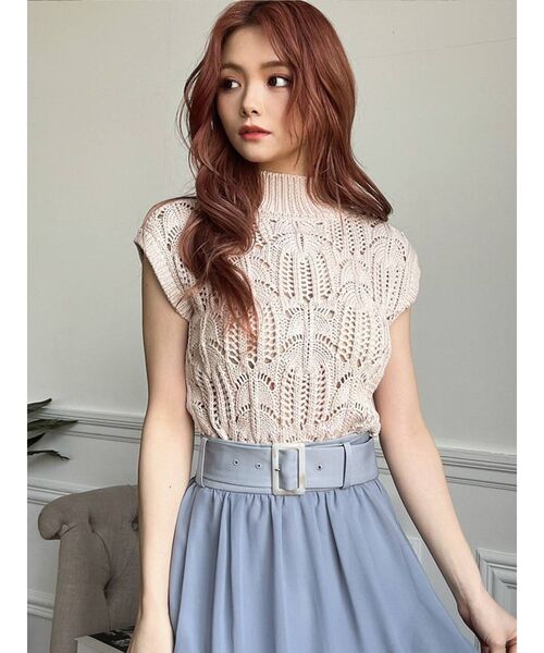 RESEXXY（リゼクシー）の「透かし編みニットトップス（ニット/セーター・レディース・ブラック/ピンク/アイボリー・FREE）」の2枚目の写真