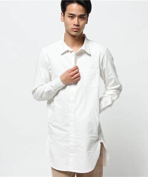 CIAOPANIC（チャオパニック）の「【Ciaopanic】ポケ付きロングシャツ（シャツ/ブラウス・メンズ・ホワイト/ネイビー/オリーブ・MEDIUM/LARGE）」の2枚目の写真