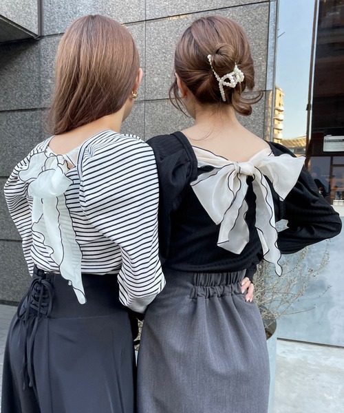 one after another NICE CLAUP(ワンアフターアナザーナイスクラップ)の「バックリボンテレコトップス(Tシャツ/カットソー・レディース・ブラック/ベージュ/オフホワイト/ホワイト系その他・FREE)」の18枚目の写真