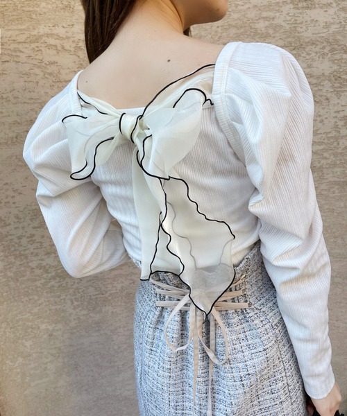 one after another NICE CLAUP(ワンアフターアナザーナイスクラップ)の「バックリボンテレコトップス(Tシャツ/カットソー・レディース・ブラック/ベージュ/オフホワイト/ホワイト系その他・FREE)」の21枚目の写真