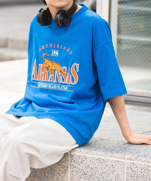 WEGO（ウィゴー）の「WEGO/ヘビーウエイト チームロゴフットボールビッグT（Tシャツ/カットソー・メンズ・ホワイト/パープル/オレンジ/ブルー/グレー系その他/イエロー/ダークグリーン/ブラック・LARGE/MEDIUM）」の6枚目の写真