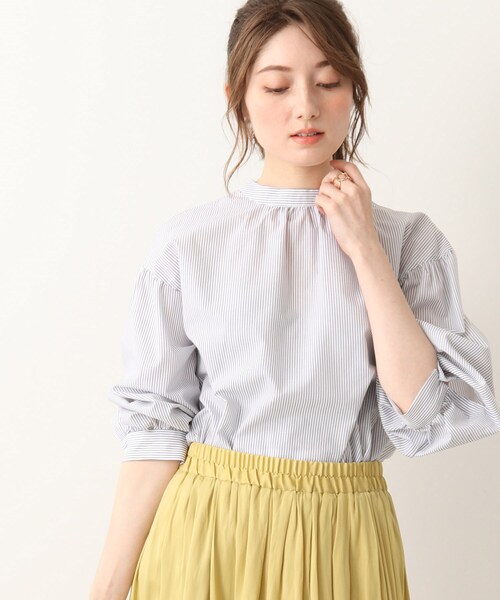 DRESKIP（ドレスキップ）の「◆イージーケアー先染め後ろタック七分袖ブラウス（シャツ/ブラウス・レディース・グリーン系その他4/ブラック系2/パープル系5/ブラック系1/ブルー系6/ネイビー系2・02/03/04）」の3枚目の写真