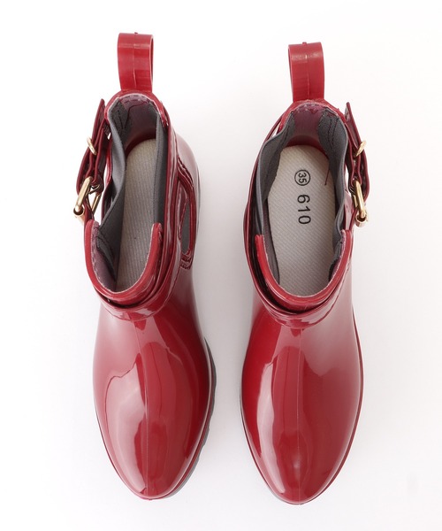 Lace Ladies（レースレディース）の「ベルト付きエナメル調ショート丈レインブーツ（レインシューズ・レディース・ブラック/ネイビー/レッド・23/24/25/22.5/24.5/23.5）」の10枚目の写真