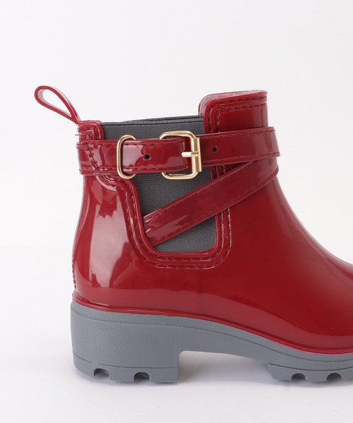 Lace Ladies（レースレディース）の「ベルト付きエナメル調ショート丈レインブーツ（レインシューズ・レディース・ブラック/ネイビー/レッド・23/24/25/22.5/24.5/23.5）」の6枚目の写真
