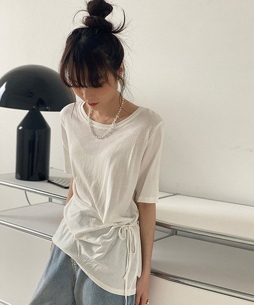 Bifrost（ビフレスト）の「サイドリボンTシャツ（Tシャツ/カットソー・レディース・ホワイト/ブラック・F）」の18枚目の写真