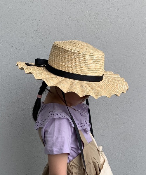 GRIN BUDDY（グリンバディ）の「【GRIN BUDDY/グリンバディ】【キッズ】なみなみ フリル ハット/Kids Frill Brim Hat（ハット・キッズ・ホワイト/ブラック・54cm）」の5枚目の写真