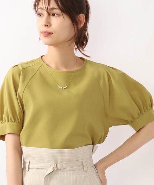 DRESKIP（ドレスキップ）の「◆【洗える/トレンド/セットアップ可】麻調肩タックボリューム袖ブラウス（シャツ/ブラウス・レディース・レモンイエロー/ネイビー/ライトベージュ/カーキ・02/04/03）」の4枚目の写真