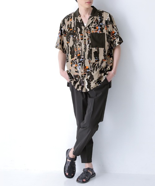 n'OrLABEL（ノアールレーベル）の「『配色グラフィカルプリント開襟シャツ』（シャツ/ブラウス・メンズ・ブラック・2/3）」の6枚目の写真