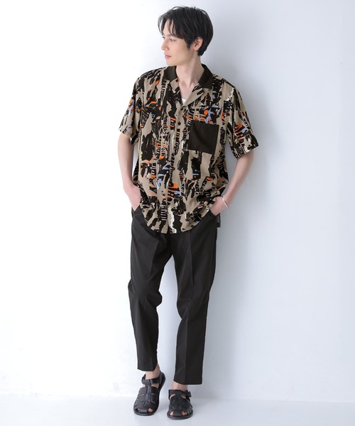 n'OrLABEL（ノアールレーベル）の「『配色グラフィカルプリント開襟シャツ』（シャツ/ブラウス・メンズ・ブラック・2/3）」の7枚目の写真