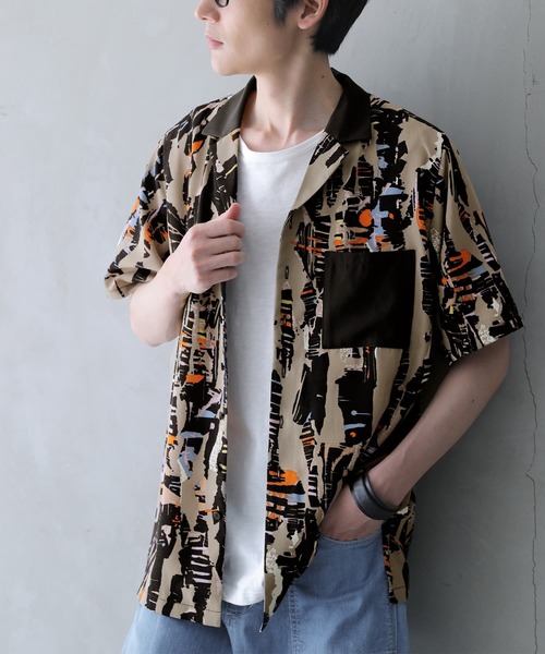 n'OrLABEL（ノアールレーベル）の「『配色グラフィカルプリント開襟シャツ』（シャツ/ブラウス・メンズ・ブラック・2/3）」の11枚目の写真