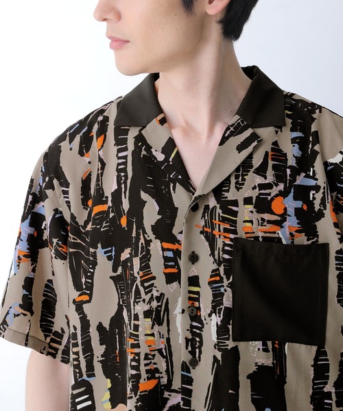 n'OrLABEL（ノアールレーベル）の「『配色グラフィカルプリント開襟シャツ』（シャツ/ブラウス・メンズ・ブラック・2/3）」の8枚目の写真