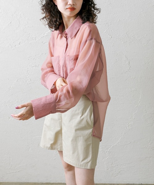 mystic（ミスティック）の「シアーシャツ（シャツ/ブラウス・レディース・オフホワイト/ピンク/ブルー・FREE）」の8枚目の写真