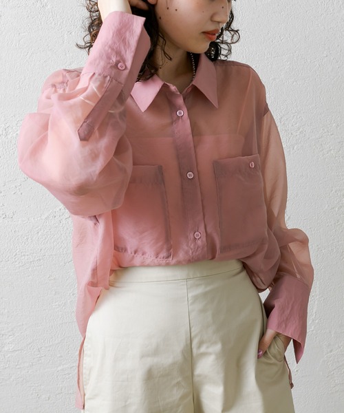 mystic（ミスティック）の「シアーシャツ（シャツ/ブラウス・レディース・オフホワイト/ピンク/ブルー・FREE）」の10枚目の写真