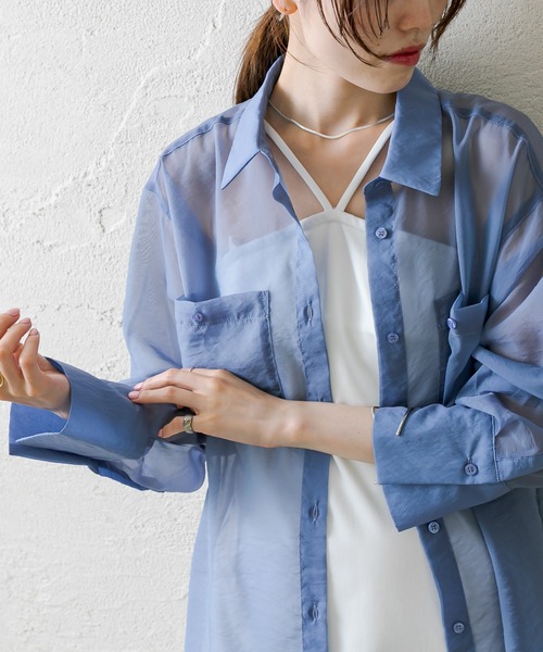 mystic（ミスティック）の「シアーシャツ（シャツ/ブラウス・レディース・オフホワイト/ピンク/ブルー・FREE）」の19枚目の写真